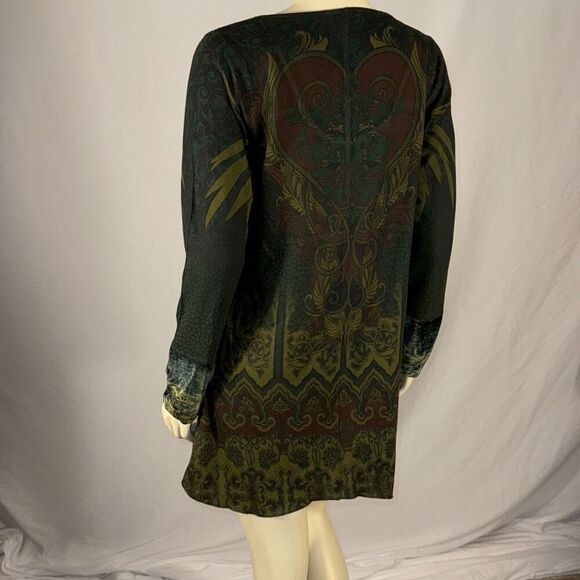 Vintage Y2K Whimsigoth Green Long Sleeve Tunic Top Stretch Burn Out Velvet Size - Picture 7 of 14